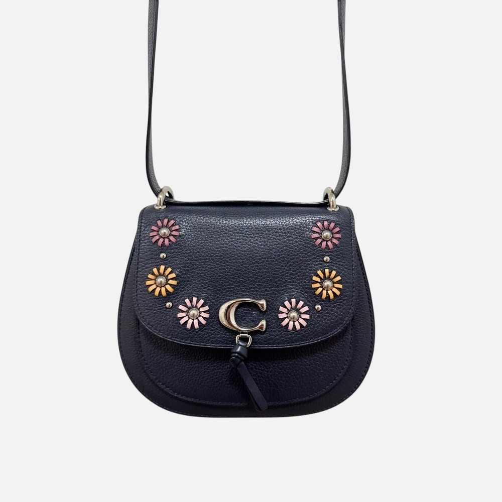 Coach Remi Saddle Bag Navy Pebbled Leather Whipstitch Daisy Crossbody 1221